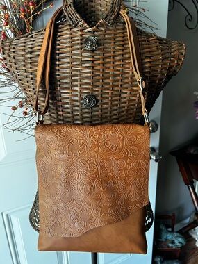 Leather Tan Embossed Crossbody Bag